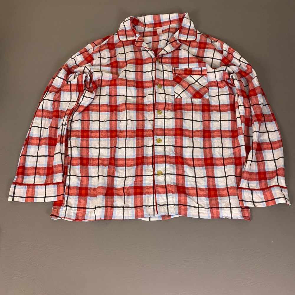 Wondershop Pajama Top Men's Size Large Red Plaid Cotton  Button Down Long Sleeve